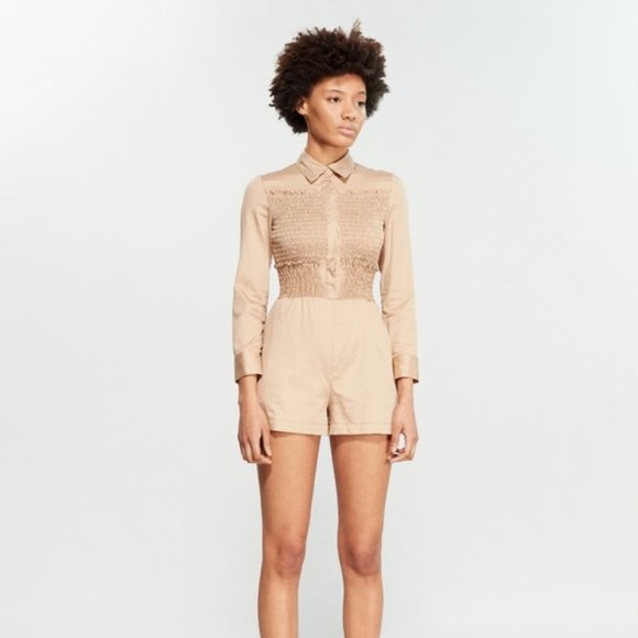 Maje Pants - Maje Beige Sable Romper with Pockets in Size French 36